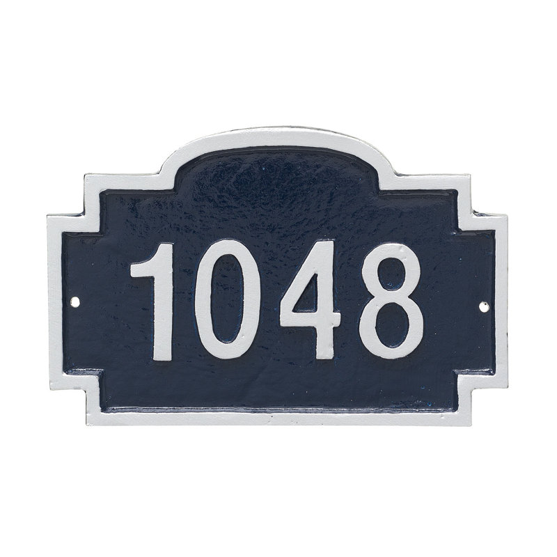 Plaque d’adresse murale sur 1 ligne chesterfield, Bleu de mer / argent
