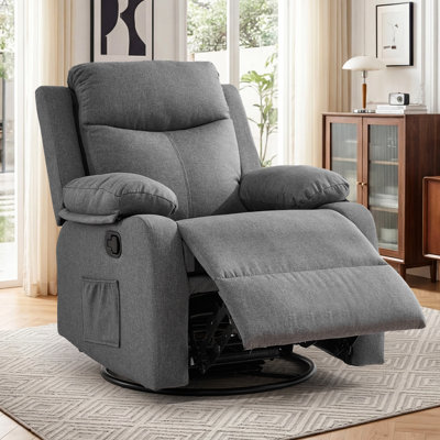  Fauteuil inclinable, fauteuils inclinables et pivotants à 360 ° pour le salon, fauteuil inclinable pour les petits espaces, fauteuil inclinable manuel en tissu avec coussins latéraux