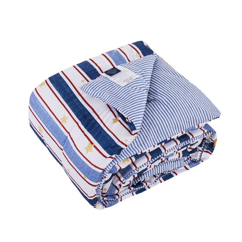 Twin Red and Blue Striped Microfiber Comforter Set