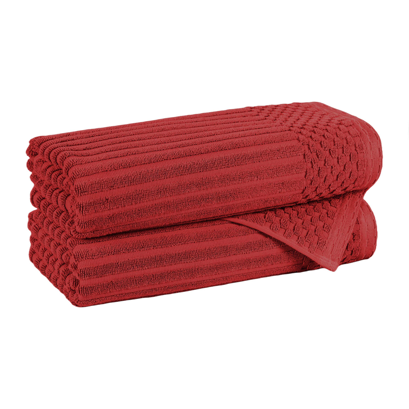 Ruvins Cotton Highly Absorbent Solid and Checkered Border Bath Towel Set, Burgundy