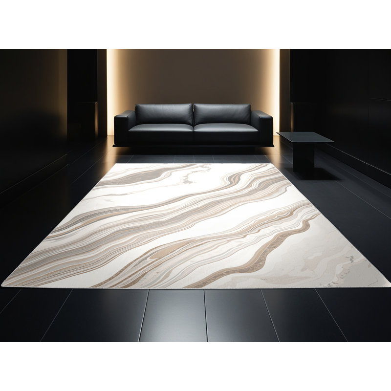 Tapis beige chic et luxueux lavable à la machine Pahola, 5 x 8