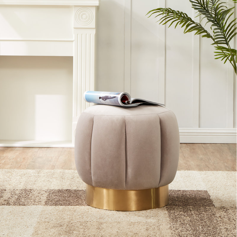 Maxine Round Ottoman, Cream Velvet