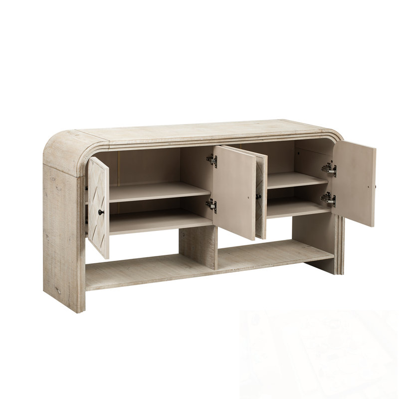 Console en bois avec quatre portes et une tablette ouverte, Naturel
