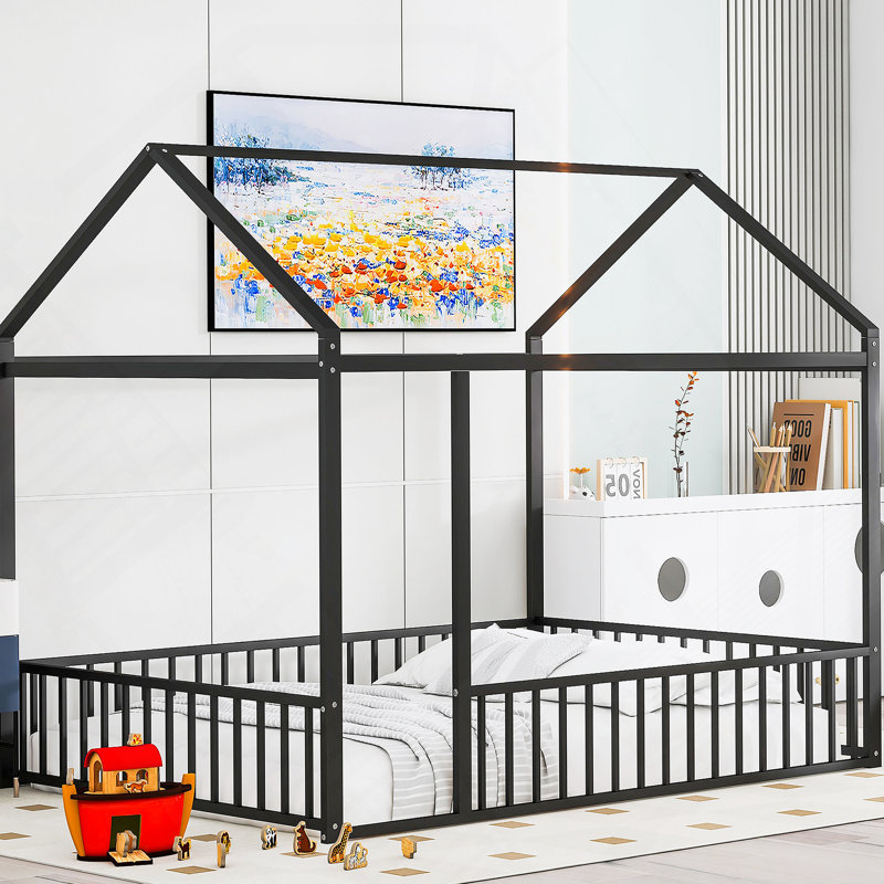 Structure de lit en métal avec clôture, un havre multifonctionnel pour les enfants, les adolescents, les filles et les garçons pour dormir, jouer et rêver