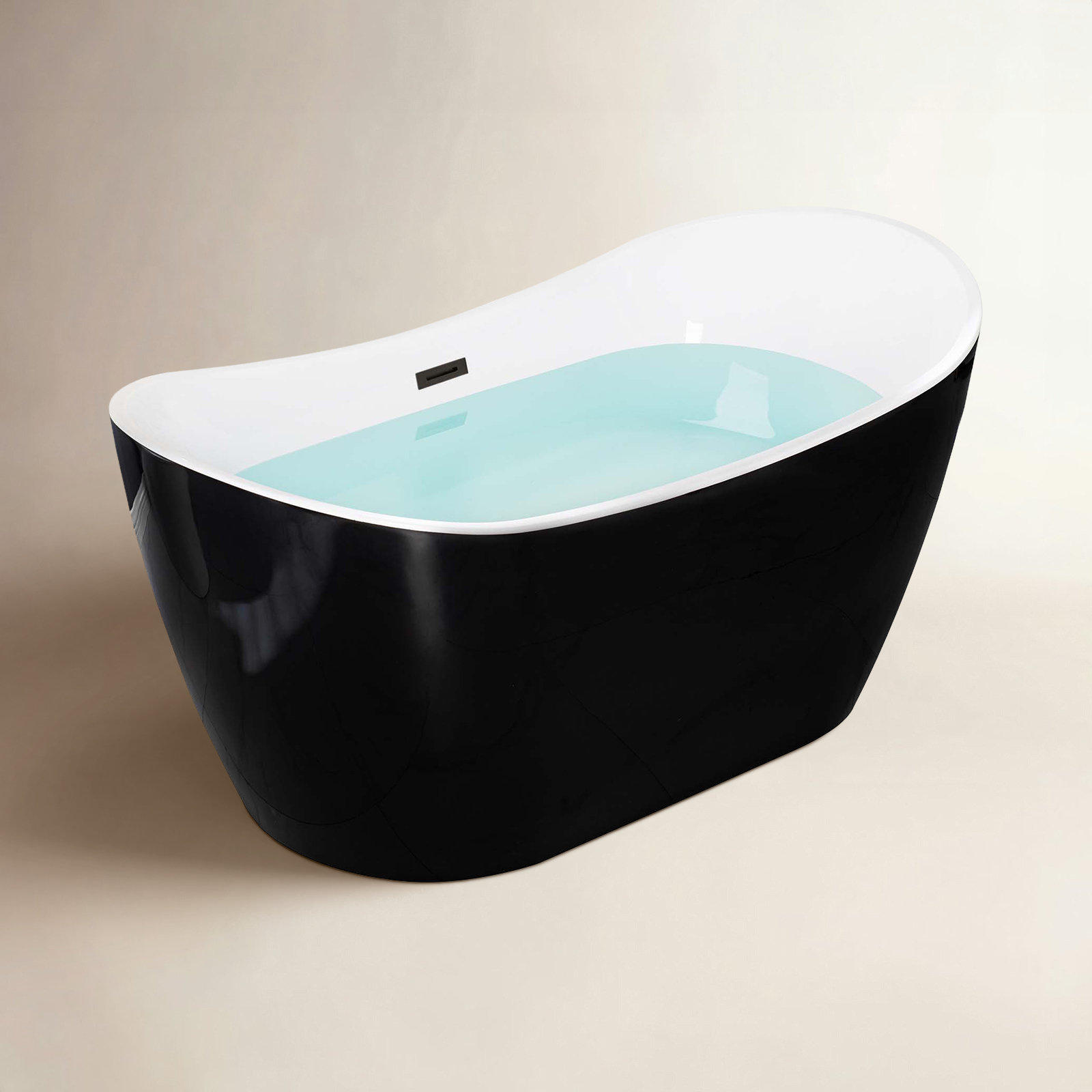 Vital 59" Freestanding Soaking Acrylic Bathtub, Black, Matte Black