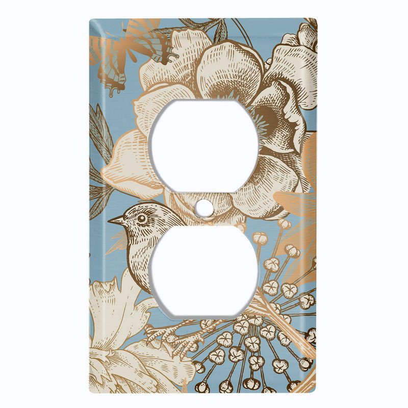 Couvercle de plaque d'interrupteur en métal; Bascule à 3 bandes US standard - oiseaux et fleurs, Triple # 3