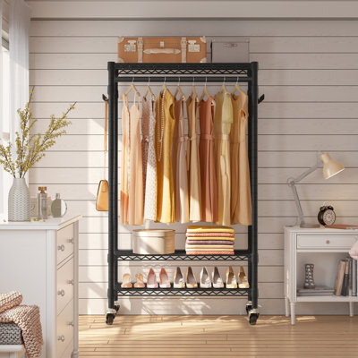 VIPEK R3 Heavy Duty Rolling Garment Rack with Wheels ,Lockable, Adjustable Shelves & Hanging Rod ,Compact Closet Storage for Small Apartments & Dorms, Black