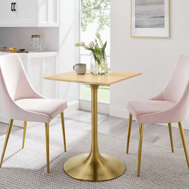 Lippa Dining Table by Modway, Natural, Gold, 24" L x 24" W