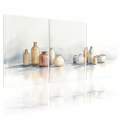 Ensemble de 3 tableaux sur toile tendue, collection Vases, pour la décoration du salon et de la chambre.