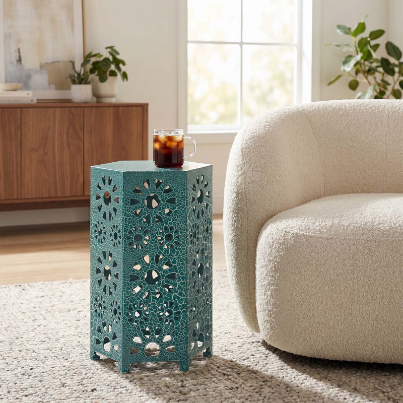 Table d'appoint avec motif découpé Sunburst, H 18,5 po x l 12 po x P 10,5 po, Sarcelle