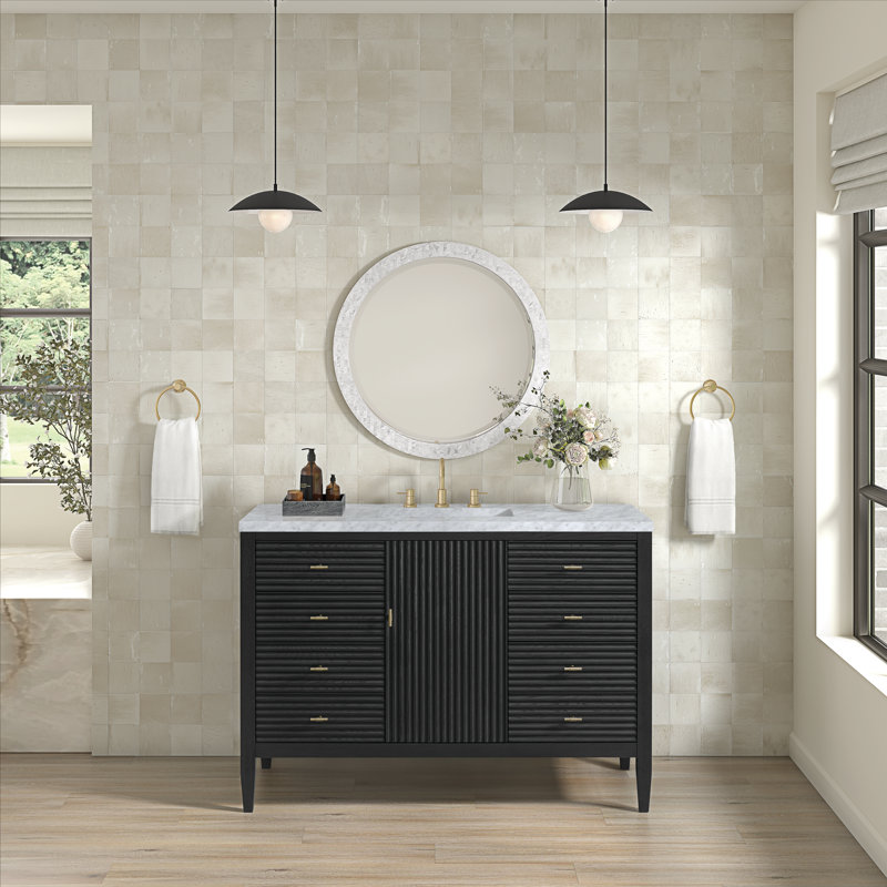 Myrrin 48'' W Single Vanity, Carbon Oak, Carrara White, 8" Widespread