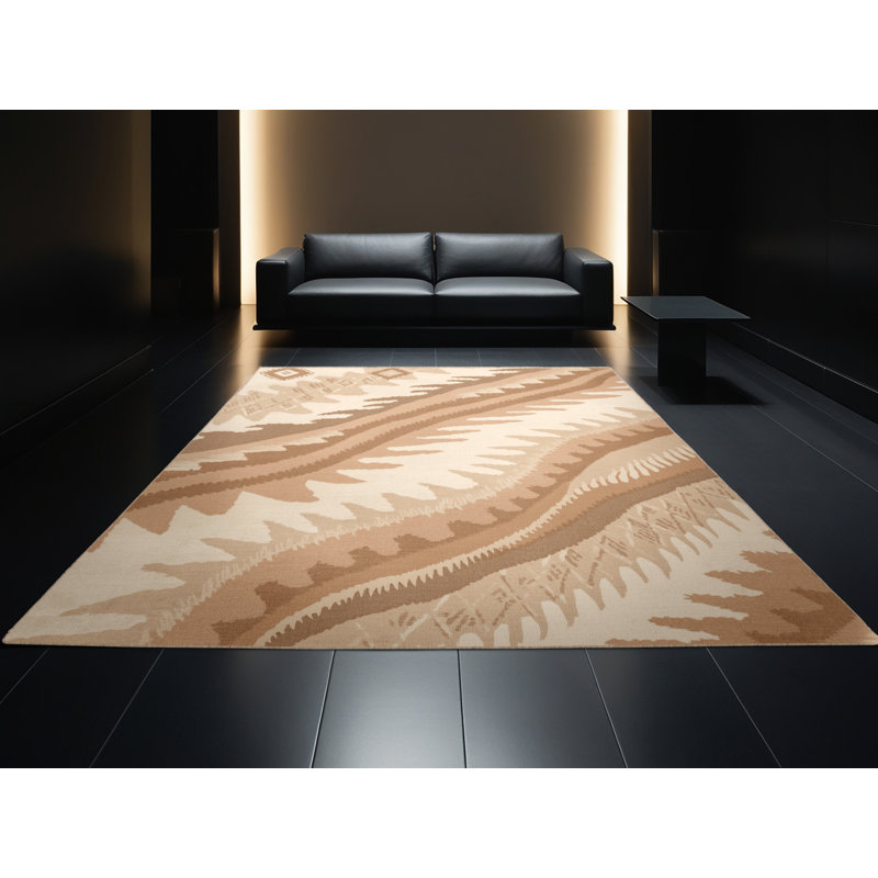 Tapis ikat bohémien brun et beige lavable à la machine, 8 x 10