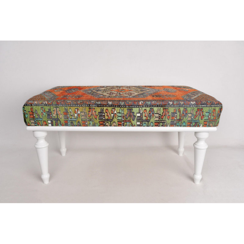 Cotton Upholstered Bench, White, 45cm H x 120cm W x 45cm D