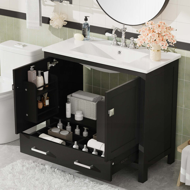 Meuble-lavabo 36 po avec lavabo en céramique, Noir