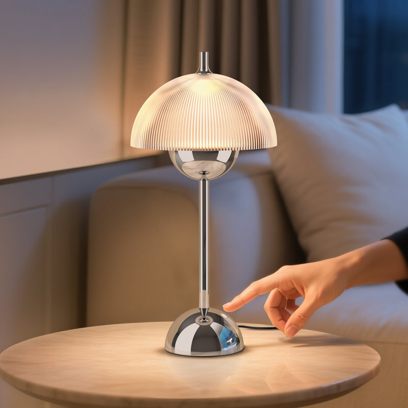 SELENE 16.3" Plug-In Modern Table Lamp, Striped Acrylic Mushroom Desk Lamp, 4-Stage Touch Dimmable LED Night Light with Memory Function for Bedroom Nightstands, Home Office, Bedside