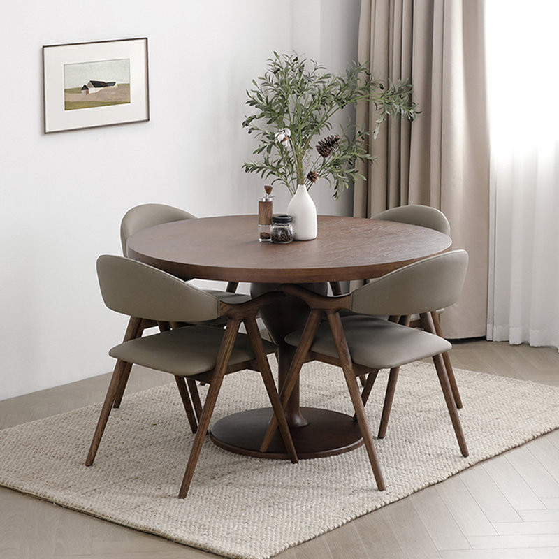 White wax wood round table and chair combination