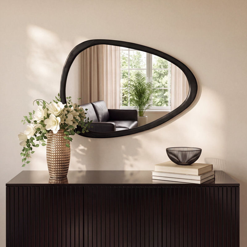 Miroir d'appoint mural Asymmetric, 30 po x 20 po, Noir, noir, noir, noir