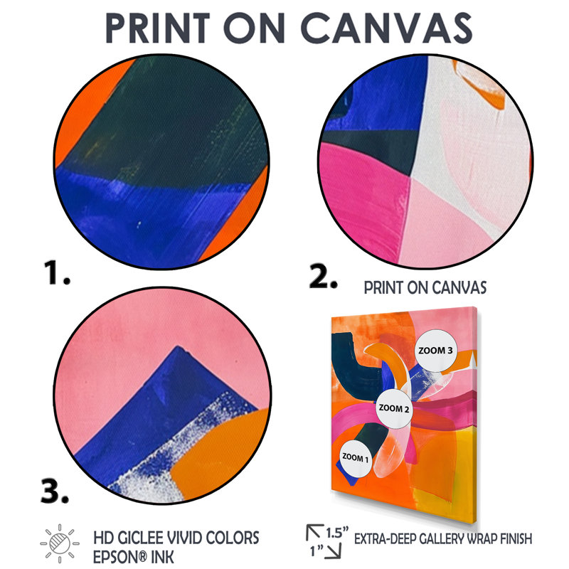 Funky Fusion Retro Orange Blue - Art mural abstrait, Cadre flottant noir, H 20 po x l 12 po