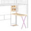 Lit mezzanine simple en métal avec poste de travail, garde-robe, escalier de rangement et DEL