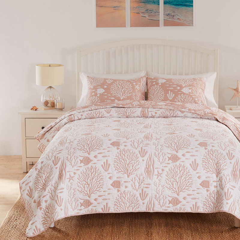 Marina Blush Full Microfiber Reversible Nautical Coverlet Set