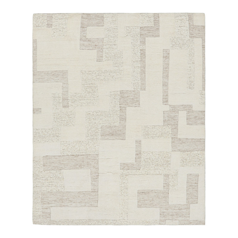 Textural Hand Knotted Wool Geometric Area Rug, Rectangle 6' x 8'