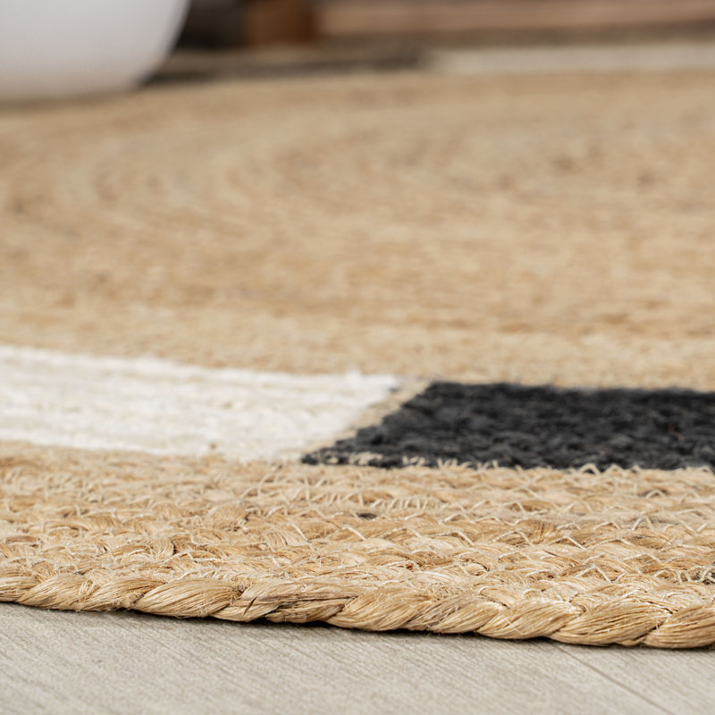 Tapis naturel / crème / noir Adwin, Rond 5 pi 1 po