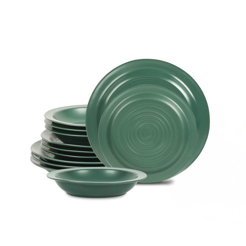 Stone Lain Orbit 12-Piece Dinnerware Set Stoneware, Green