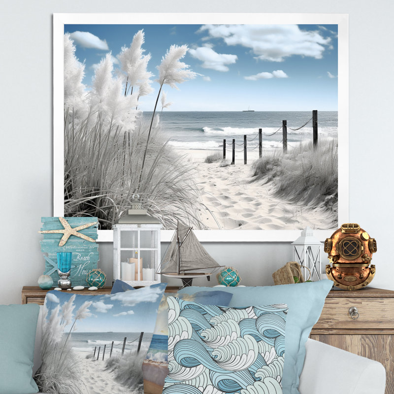 Plage, paysage marin, rêves, chemin II - art mural de plage côtière pour le salon, H 12 po x l 20 po, Cadre photo unique