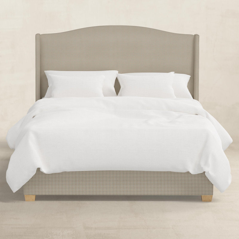Upholstered Wingback Bed, Full , Burlap