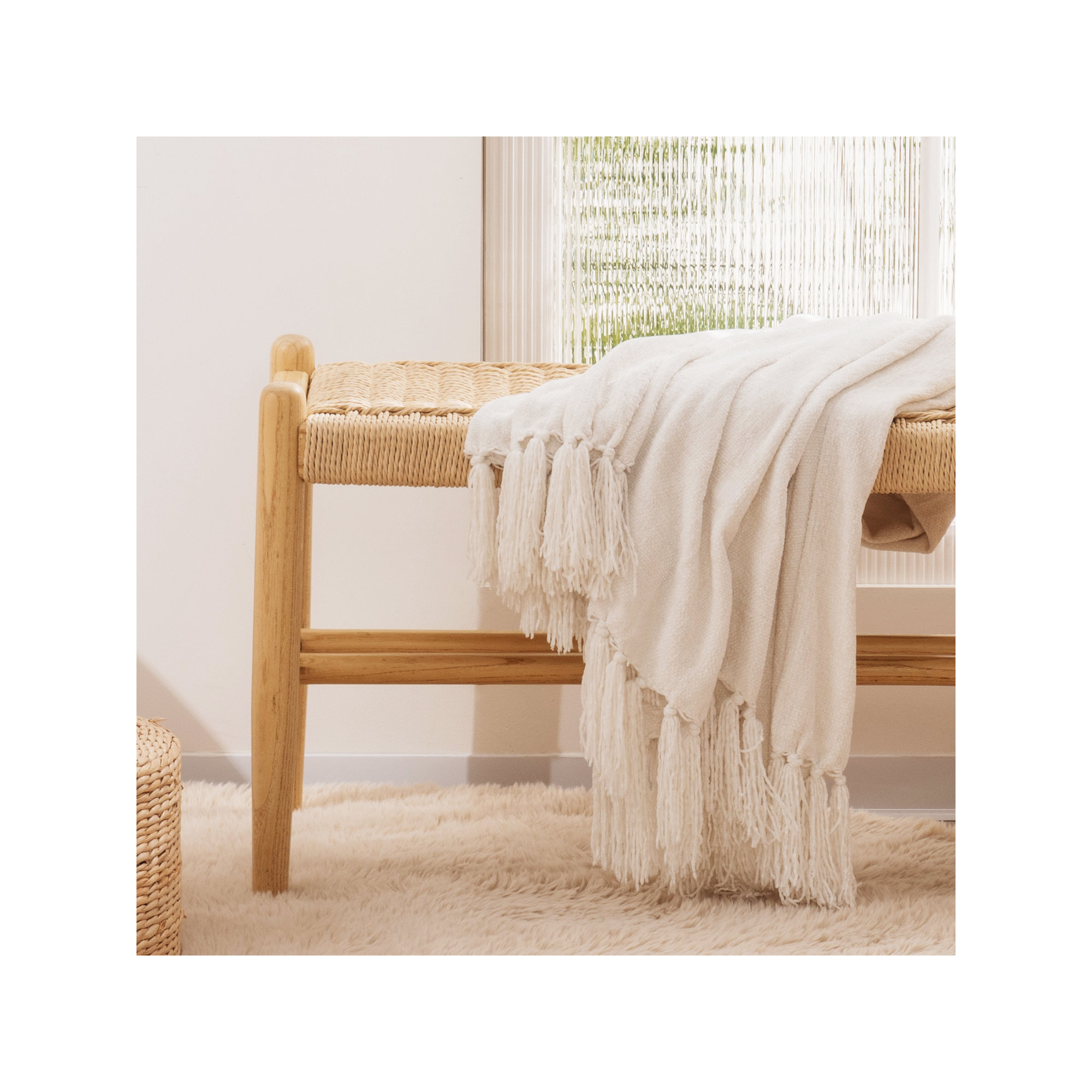 Soft Chenille Throw Blanket, Ivory White, 80" L x 60" W