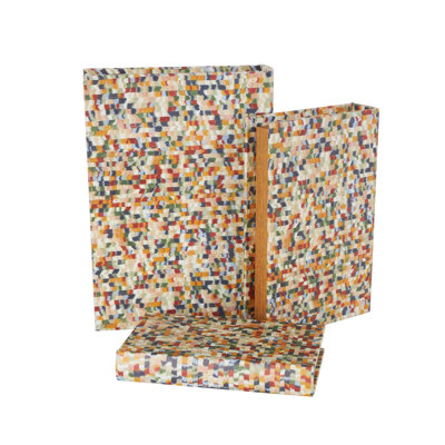 Boîte de rangement en simili cuir Cole et gris avec motifs géométriques multicolores