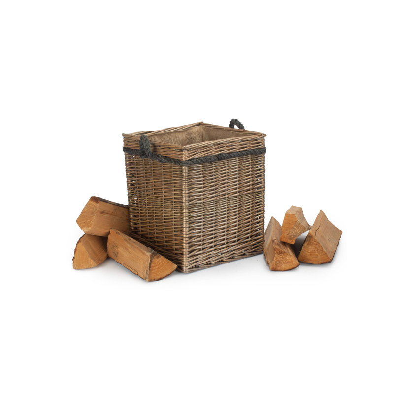 Wicker Storage Basket with Lining, Antique Wash, 35cm H x 30cm W x 30cm D