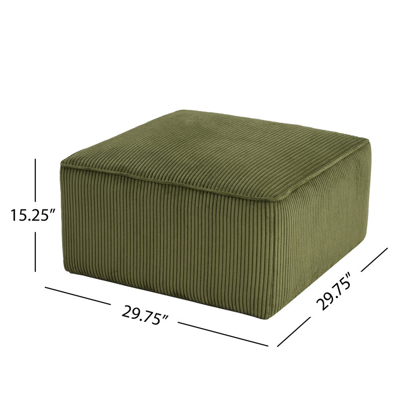 Orrey Upholstered Ottoman, Olive Green Corduroy, 16.25" H x 30.25" W x 30.25" D