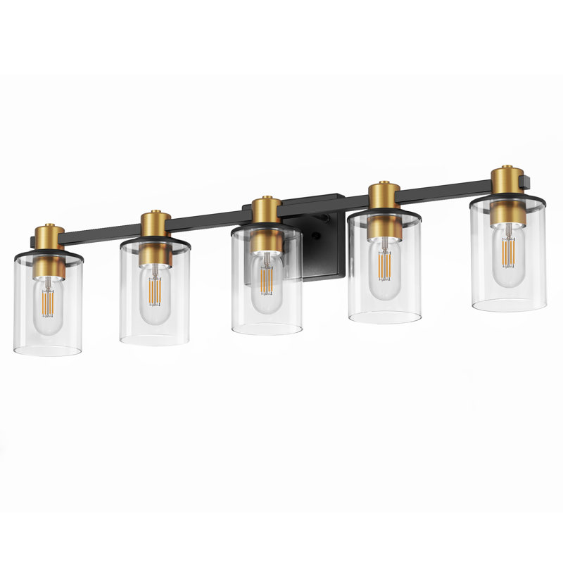 Luminaire industriel à 5 lumières Modern, Noir mat / Or