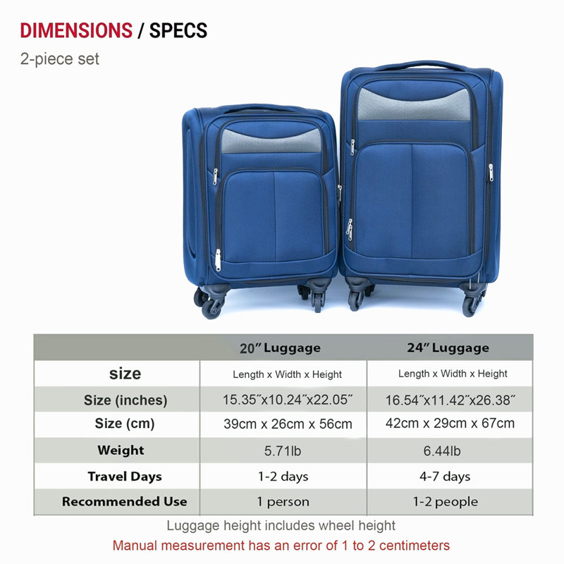 (20+24) Two-Piece Suitcase Suitcase Set Oxford Trolley Case Without Password Lock Universal Wheel