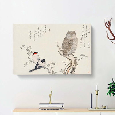 Bullfinch Birds and Hornes Owl by Kitagawa Utamaro - Wrapped Canvas