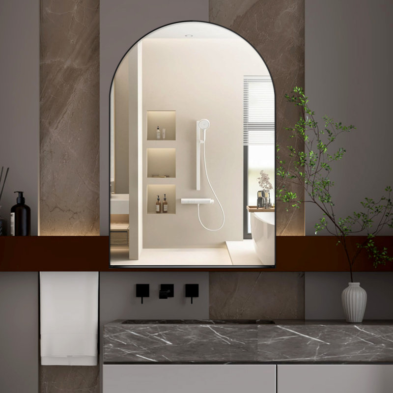 24X36 Inch Metal Framed Bathroom Cabinet, Matte Black, Arched Recessed With Mirror And Adjustable Shelf Options Cabinet Mirror, Black Frame For Bathroom, Shelves Organization
