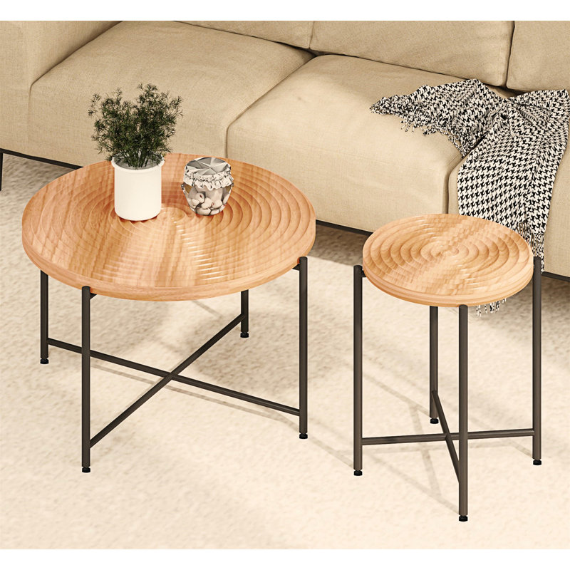 2-Piece Coffee And End Table Set – Waterproof MDF With PVC Cover, Natural Wood/Brown