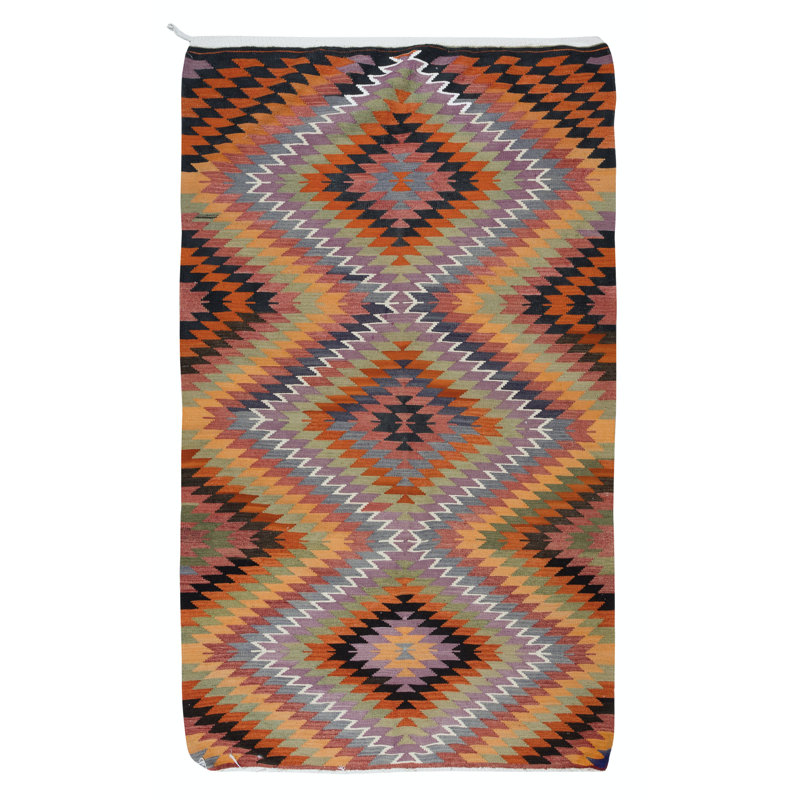 Tapis motif losange turc tissé à plat 5,6 x 9,4 pi