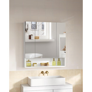 Medicine Cabinet Mirror, Bathroom Wall Mirror Cabinet With Storage, Open Compartment, Adjustable Shelves, 6.5 X 27.6 X 29.5 Inches