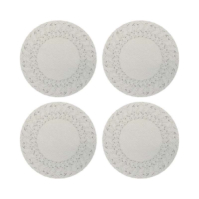 Raffia Amagansett White Vegan Leather Round Coasters