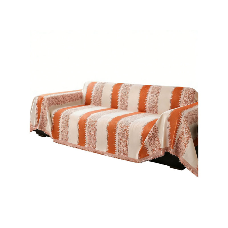 Chenille Box Cushion Sofa Slipcover, Orange Striped