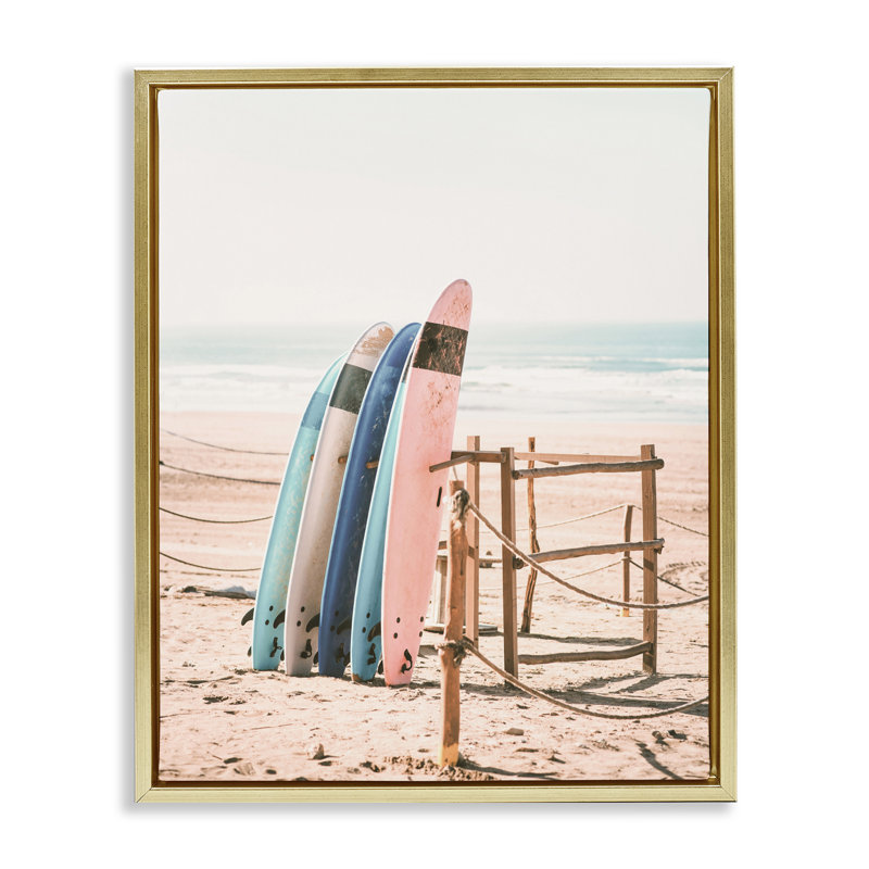Cadre flottant rétro avec planches de surf de plage, design par Sissi et Seb, H 21 po x l 17 po