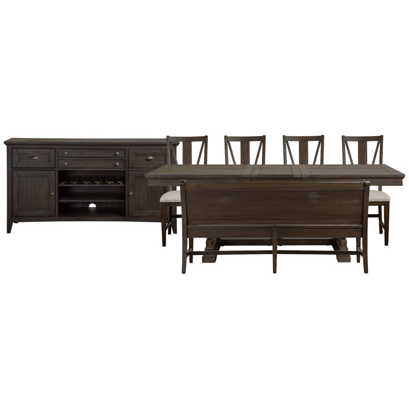 Extendable Trestle Dining Table With 4 Side Chairs Bench And Buffet