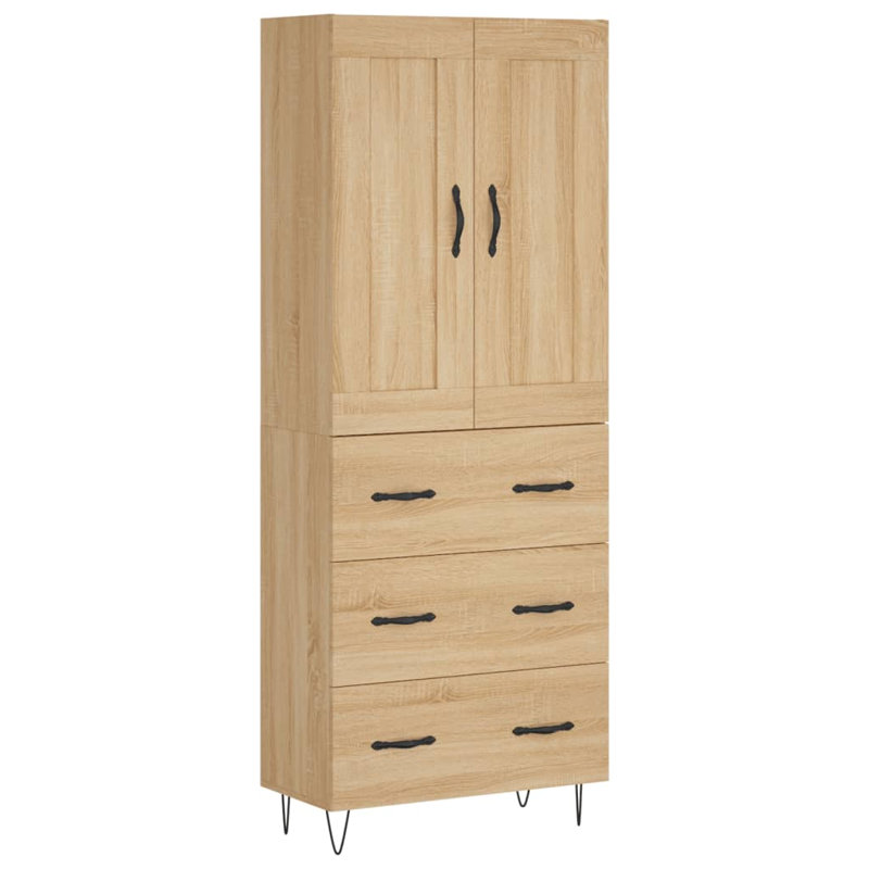 Longlier 69.5cm Wide 3 Drawer Highboard, Sonoma Oak