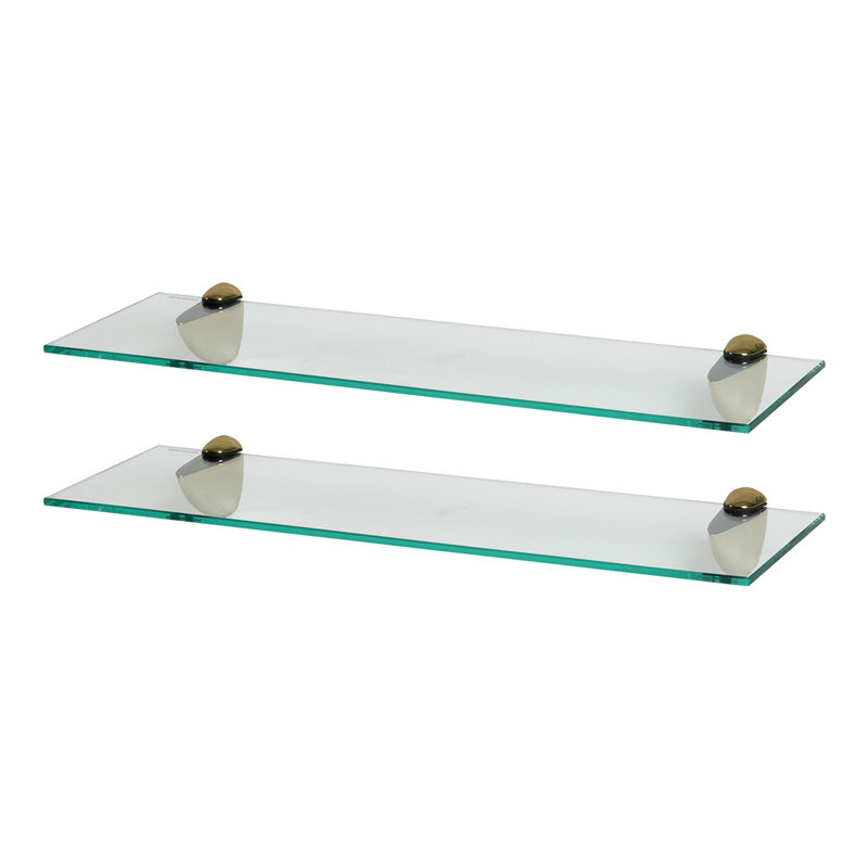 Harbour Housewares - Floating Glass Shelves with Metallic Brackets - Set of 2, 13 H x 60 W x 0.5 D cm, Gold