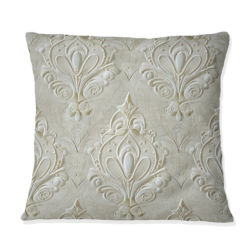 Coussin décoratif ivoire damassé Oasis, H 18 po x l 18 po