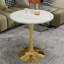 Table de salle à manger ronde avec plateau en marbre et piédestal doré, 2 à 4 places, style Mid-Century moderne pour le salon ou la cuisine