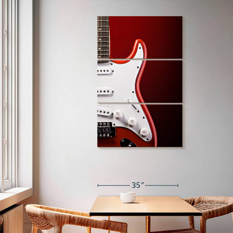 Abarca, guitare électrique moderne sur fond rouge, H 65 po x l 42 po