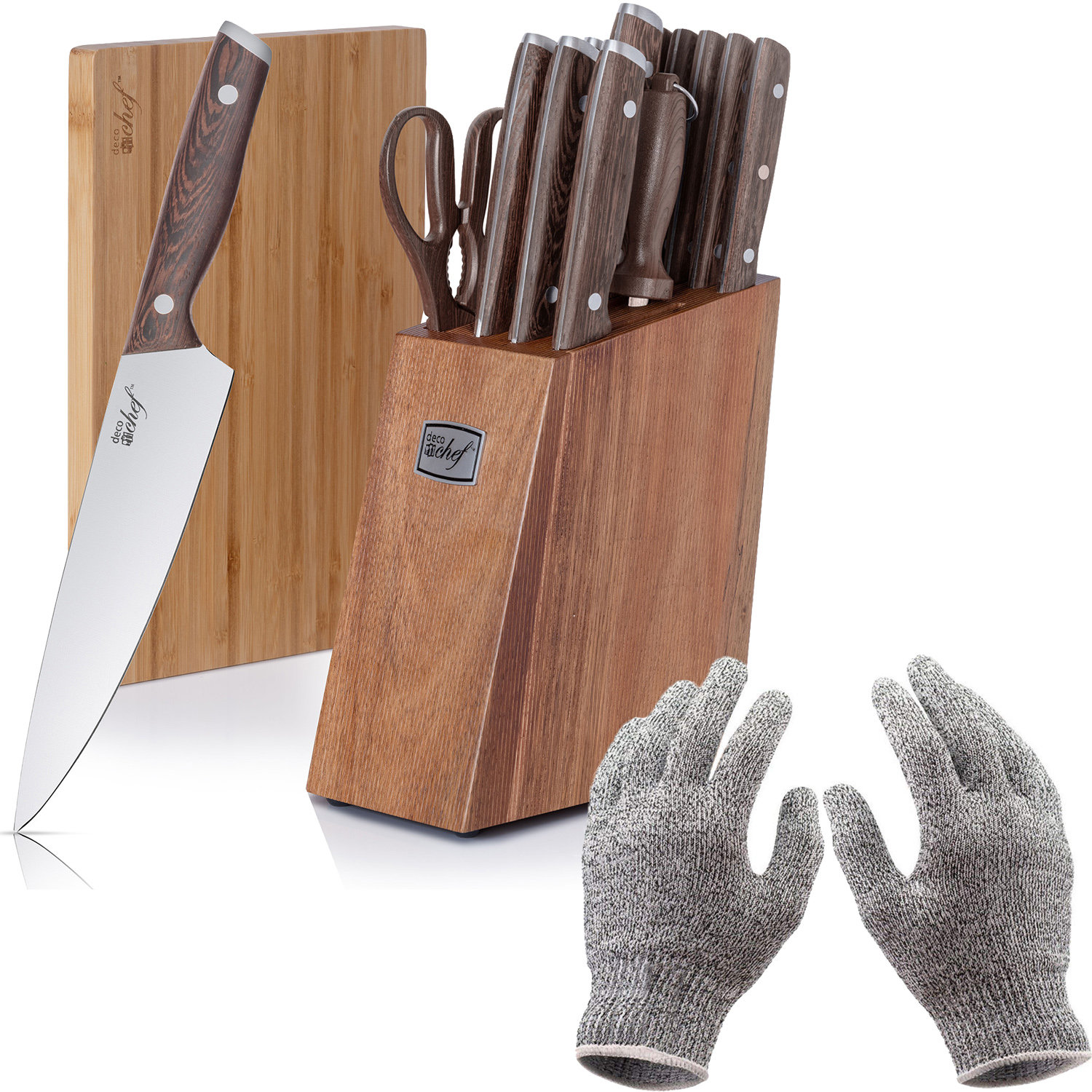   Basics 14-Piece Kitchen Knife Set with High-Carbon  Stainless-Steel Blades and Pine Wood Block, Black: Home & Kitchen